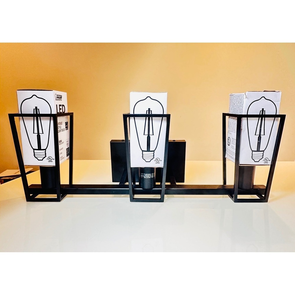 Feit Electric 3-Light LED Vanity Fixture Matte Black Cage VAN3L/BLK New No Box